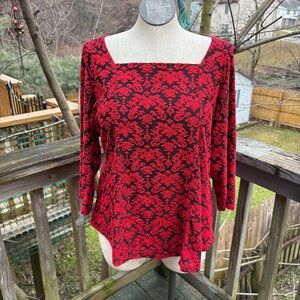 Bleeker & McDougal Red Black Floral Square Neck Blouse Women’s Plus Size 2X